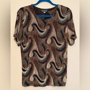 Picadilly Blouse Brown & Black Swirl Scoop Neck  Sz M